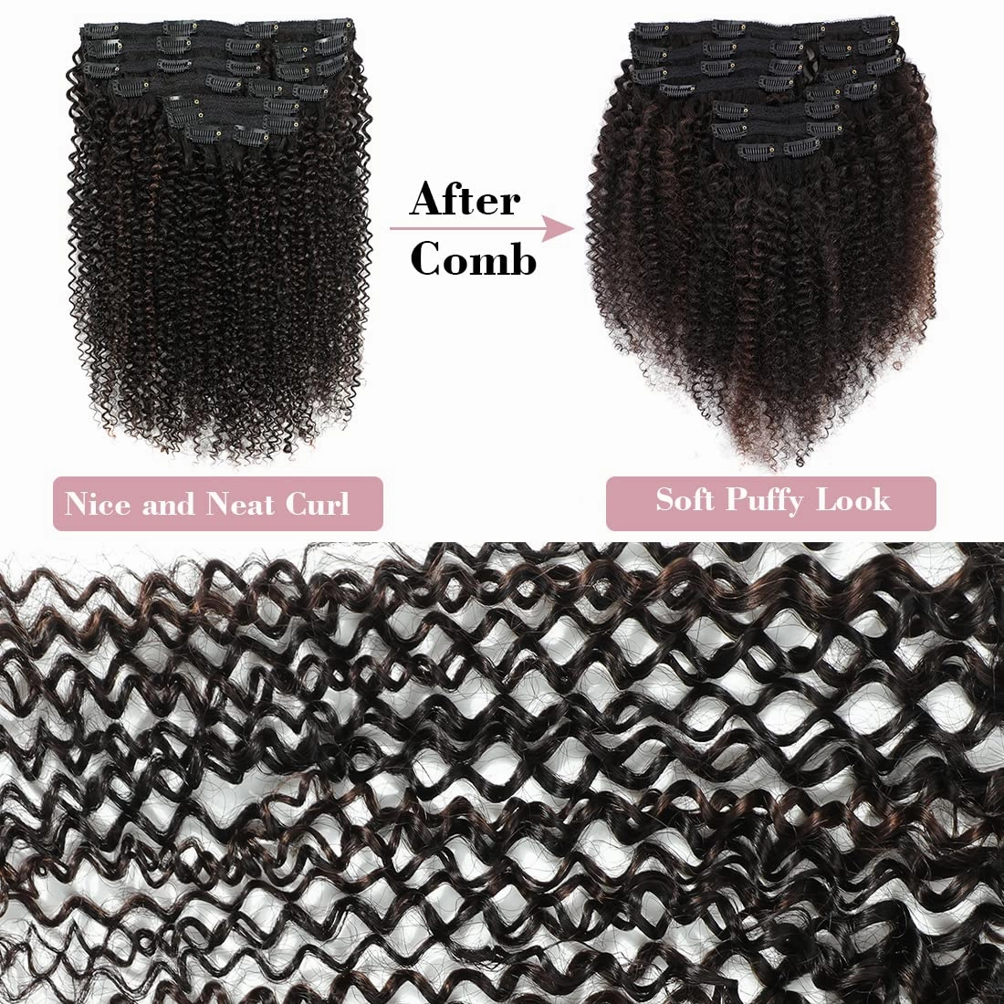 Curly Clip In Hair Extensions Real Human Hair Natural Hair Clip Ins for Black Women Kinky Curly Clip Ins Hair Extensions 3c 4a Clip In Hair for Black Girl Curly Hair Extensions 1B/4 Color Highlight