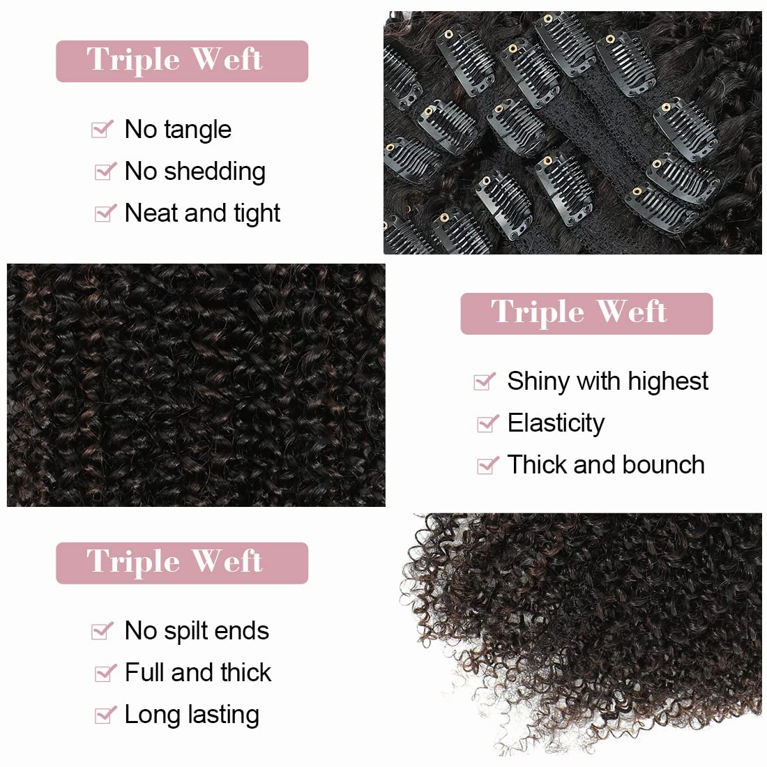 Curly Clip In Hair Extensions Real Human Hair Natural Hair Clip Ins for Black Women Kinky Curly Clip Ins Hair Extensions 3c 4a Clip In Hair for Black Girl Curly Hair Extensions 1B/4 Color Highlight