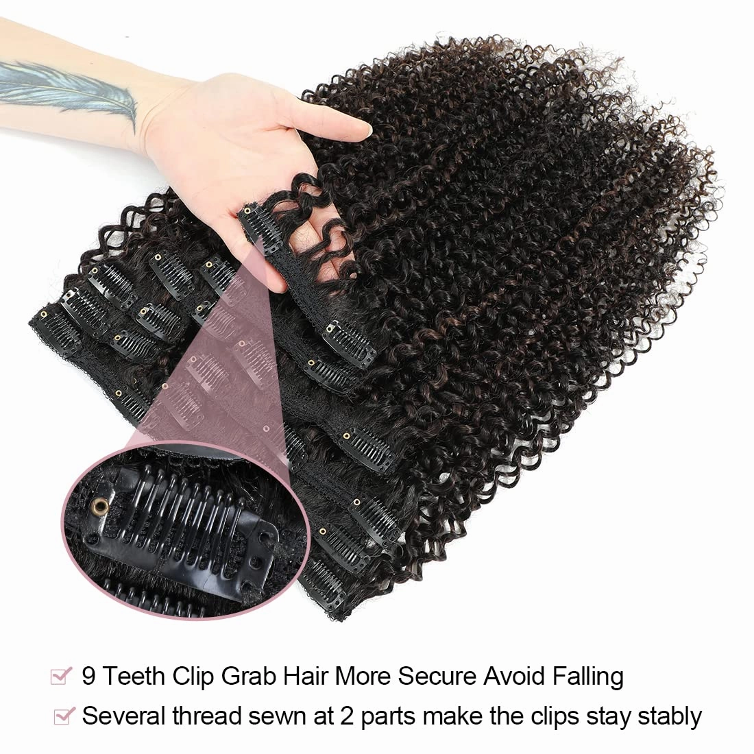 Curly Clip In Hair Extensions Real Human Hair Natural Hair Clip Ins for Black Women Kinky Curly Clip Ins Hair Extensions 3c 4a Clip In Hair for Black Girl Curly Hair Extensions 1B/4 Color Highlight