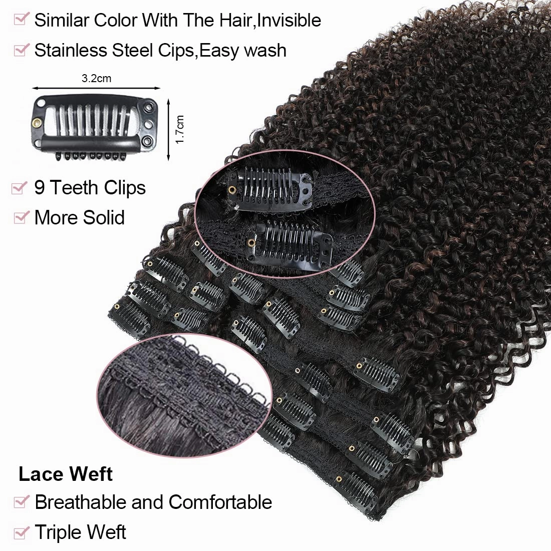 Curly Clip In Hair Extensions Real Human Hair Natural Hair Clip Ins for Black Women Kinky Curly Clip Ins Hair Extensions 3c 4a Clip In Hair for Black Girl Curly Hair Extensions 1B/4 Color Highlight
