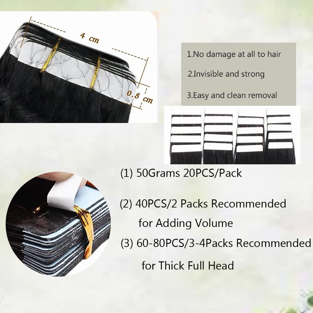 Curly Tape in Hair Extensions for Black Women,Natural Black Curly Human Hair Extensions, Curly Tape in Hair Extensions Real Human Hair Curly Remy Hair Extensions Tape in Human Hair 18 Inch 20PCS 50g