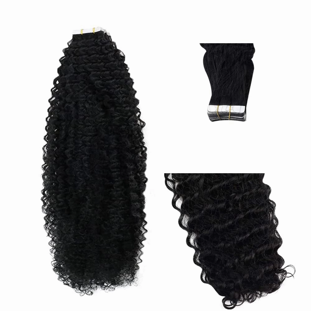 Curly Tape in Hair Extensions for Black Women,Natural Black Curly Human Hair Extensions, Curly Tape in Hair Extensions Real Human Hair Curly Remy Hair Extensions Tape in Human Hair 18 Inch 20PCS 50g