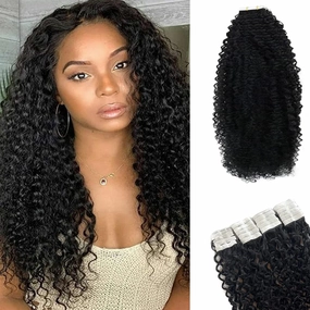 Curly Tape in Hair Extensions for Black Women,Natural Black Curly Human Hair Extensions, Curly Tape in Hair Extensions Real Human Hair Curly Remy Hair Extensions Tape in Human Hair 18 Inch 20PCS 50g