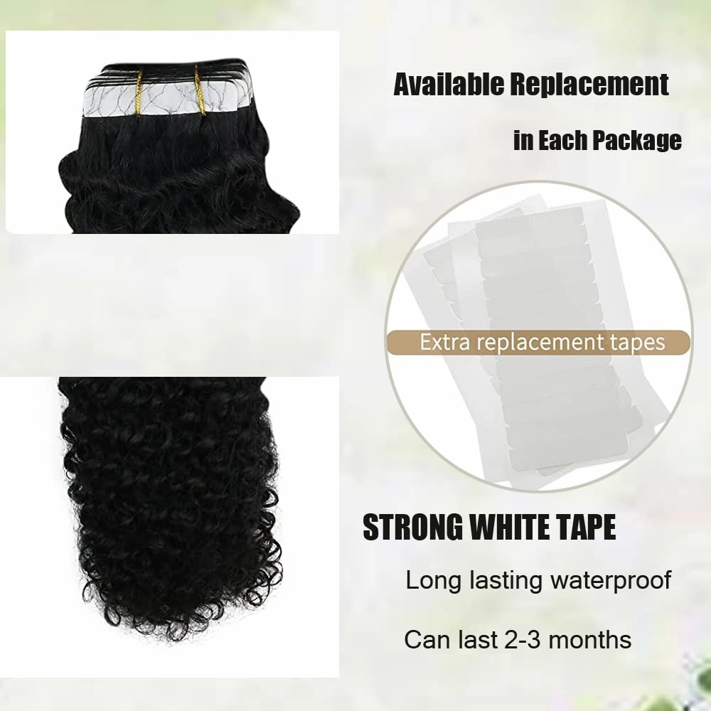 Curly Tape in Hair Extensions for Black Women,Natural Black Curly Human Hair Extensions, Curly Tape in Hair Extensions Real Human Hair Curly Remy Hair Extensions Tape in Human Hair 18 Inch 20PCS 50g