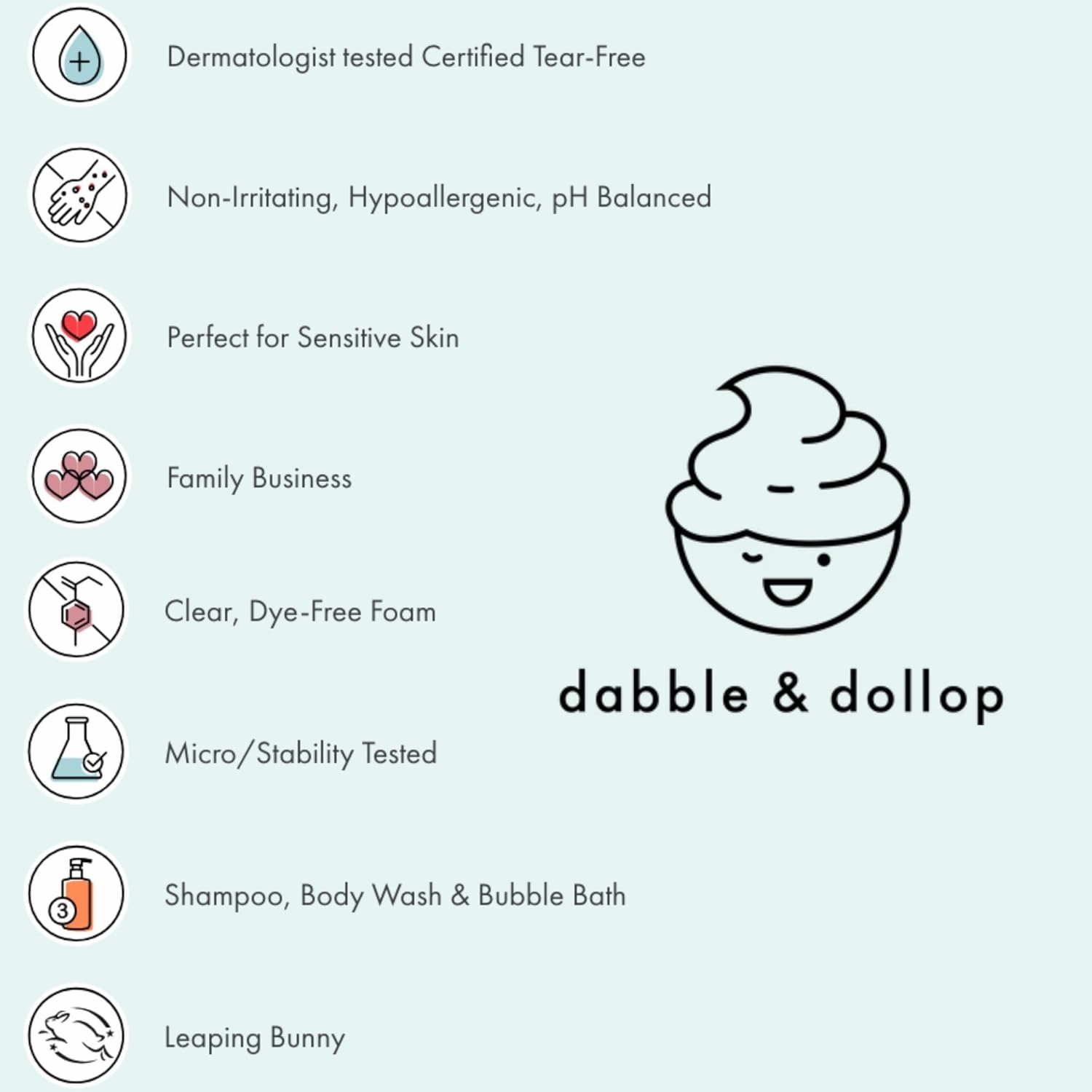 Dabble & Dollop Coconut Body Wash & Shampoo - 3 in 1 Natural Bubble Bath for Kids, USA-Made, Paraben & Sulfate Free, Vegan, Gluten-Free, Tear-Free (10oz, Pack of 2)