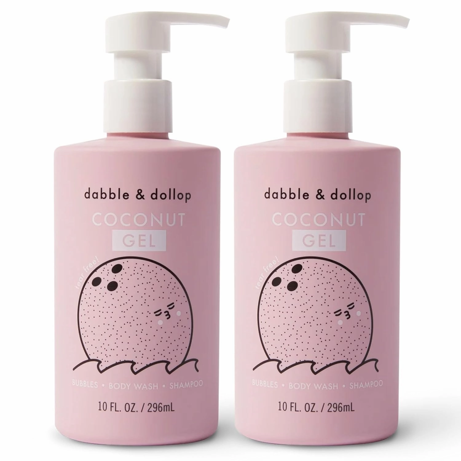 Dabble & Dollop Coconut Body Wash & Shampoo - 3 in 1 Natural Bubble Bath for Kids, USA-Made, Paraben & Sulfate Free, Vegan, Gluten-Free, Tear-Free (10oz, Pack of 2)
