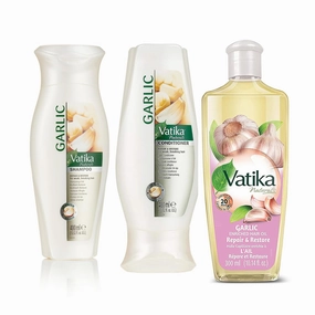 Dabur Vatika Naturals Shampoo, Conditioner and Hair Oil Set (Garlic) - 400   400   300ml