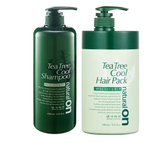 Daeng Gi Meo Ri - Tea Tree Cool Shampoo & Hair Pack Set, 1000ml Each - Refreshing Korean Beauty Cleansing for Oily and Dry Hair