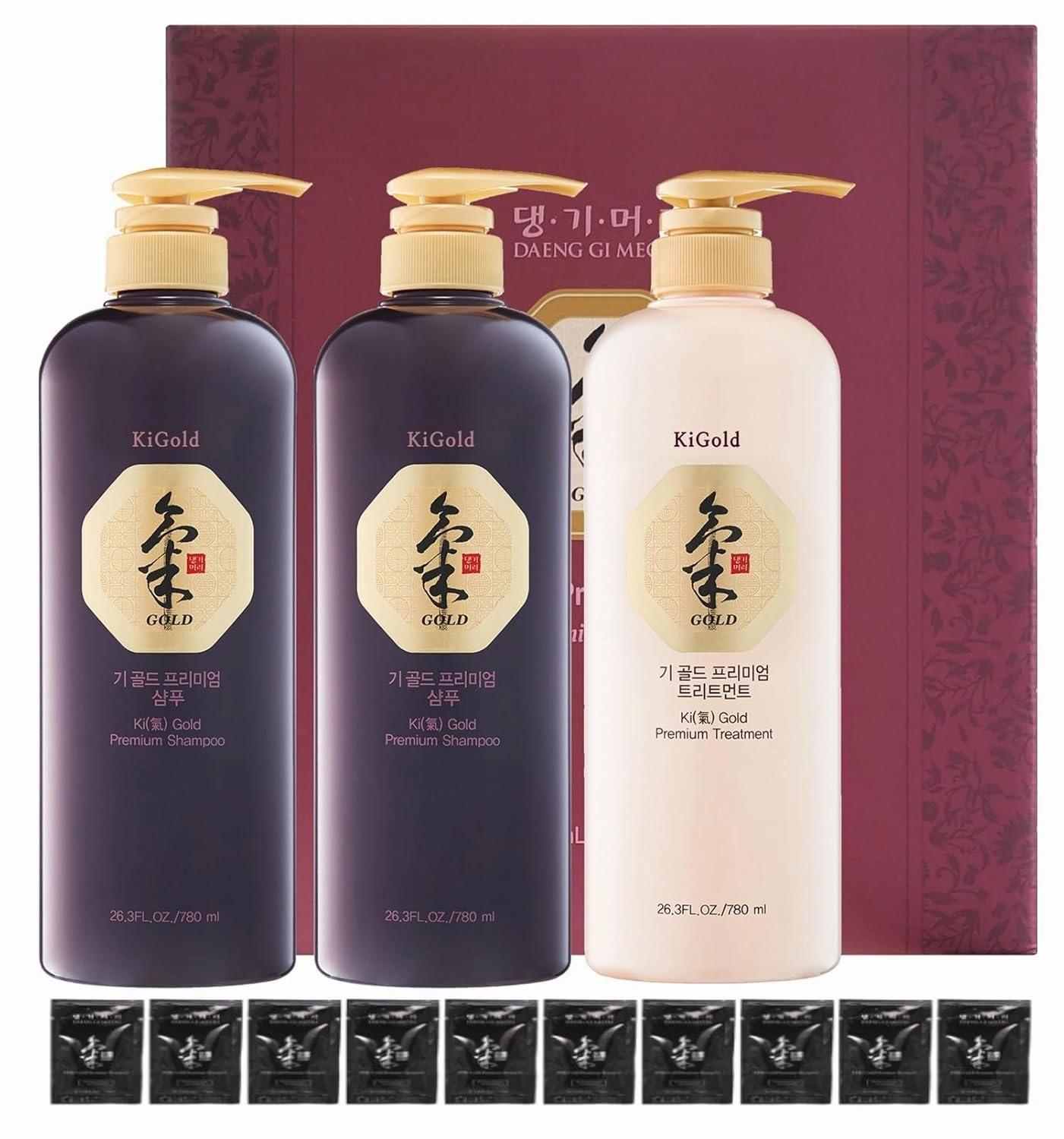 DAENG GI MEO RI - Ki Gold Premium 2 Shampoo 780ml   1 Treatment 780ml   10 Traveling Pouch Samples 10ml Set, Samples may vary.