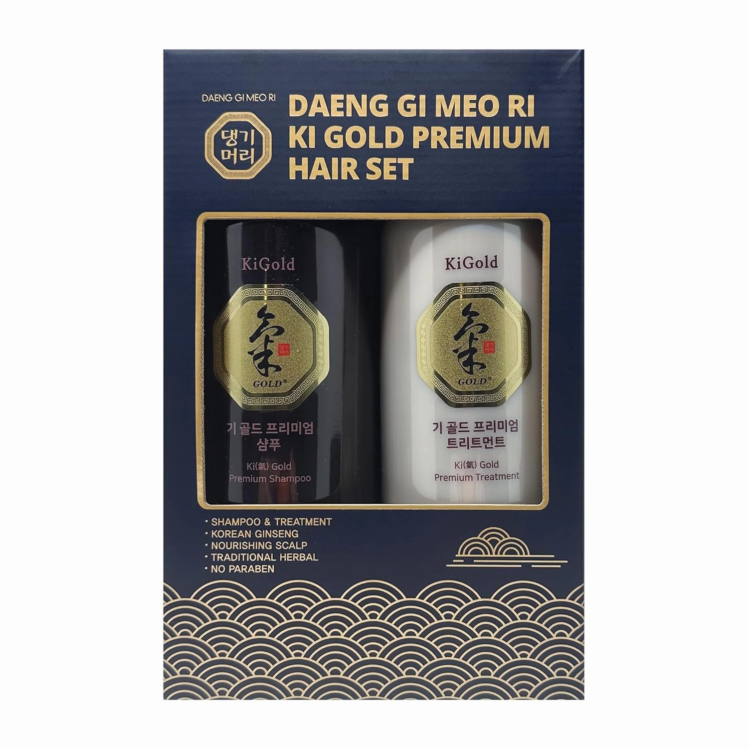 Daeng Gi Meo Ri - Ki Gold Premium Shampoo 26.3 FL OZ and Treatment 26.3 FL OZ Blue Box Set, Promotes Healthy Hair Growth, Scalp Stimulant, Prevents Hair Loss, Box Color may vary(red, blue, gold).