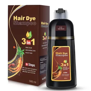 Dark Brown Hair Dye Shampoo 3 in 1 for Gray Hair Coverage, Instant Hair Color Shampoo Natural Plant Herbal Hair Dye Shampoo for Women Men (500ml)