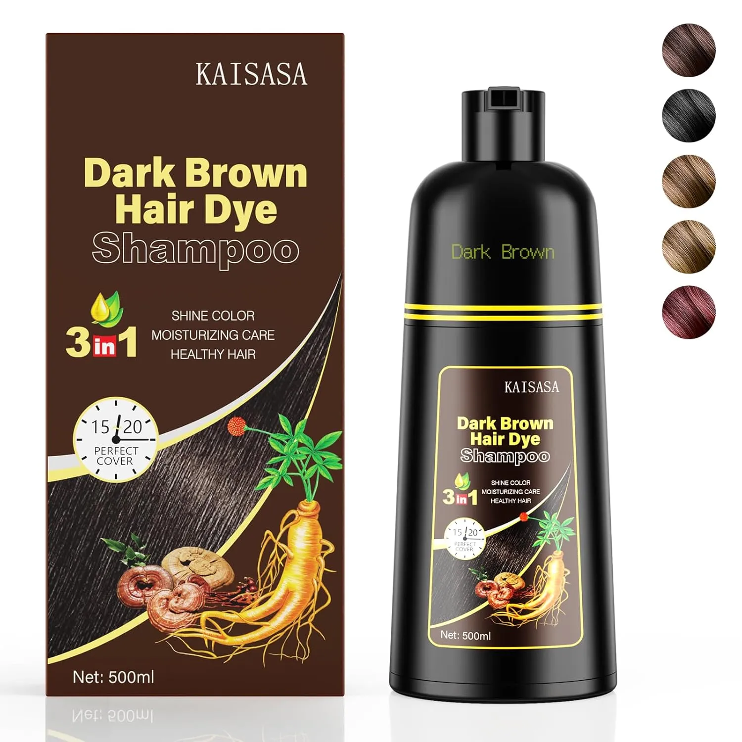 Dark Brown Hair Dye Shampoo 3 in 1, Hair Color Shampoo for Women and Men, Natural Hair Dye to Cover Gray Hair, Herbal Ingredient Shampoo for Grey Hair Coverage 500ml (Dark Brown)