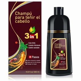 Dark Brown Hair Dye 3-in-1 Hair Coloring Shampoo for Gray Coverage, For Women & Men - Champu Para Canas y Pintar el Cabello 500ml 【Spanish version】