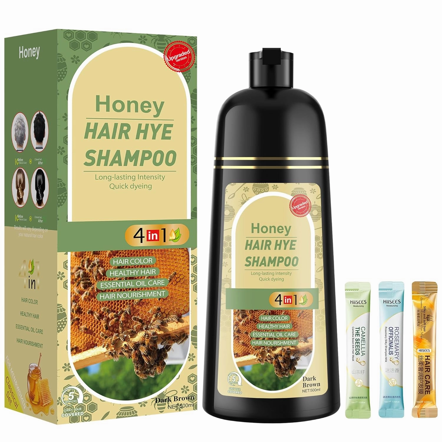 Dark Brown Hair Dye Shampoo 3 in 1 for Women & Men 100% Gray Hair Coverage - Herbal Ingredients Natural Plant Hair Color - Hair Dye in Minutes 17.6 Fl Oz