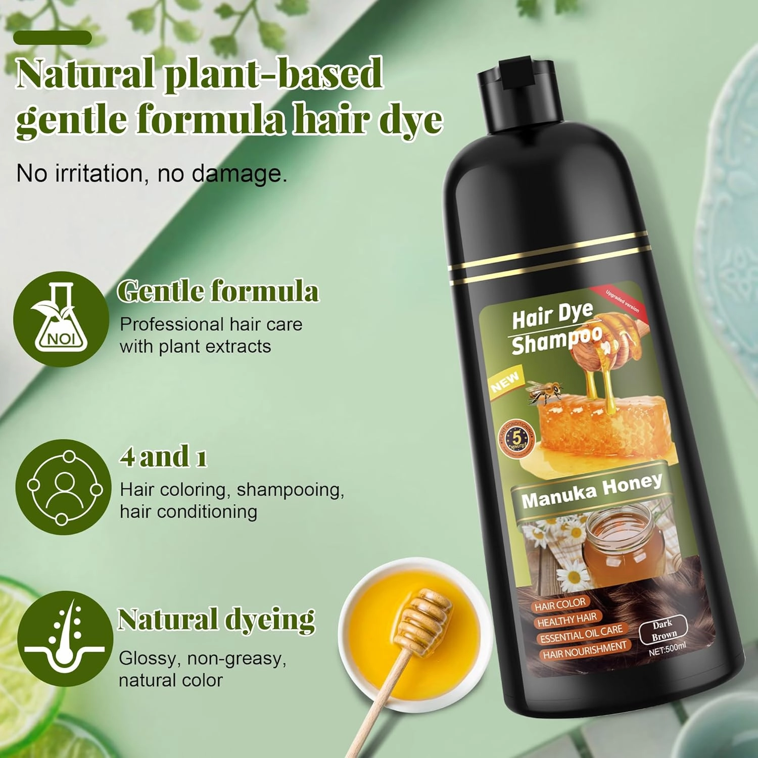 Dark Brown Hair Dye Shampoo 3 in 1 for Women & Men 100% Gray Hair Coverage - Herbal Ingredients Natural Plant Hair Color - Hair Dye in Minutes 17.6 Fl Oz