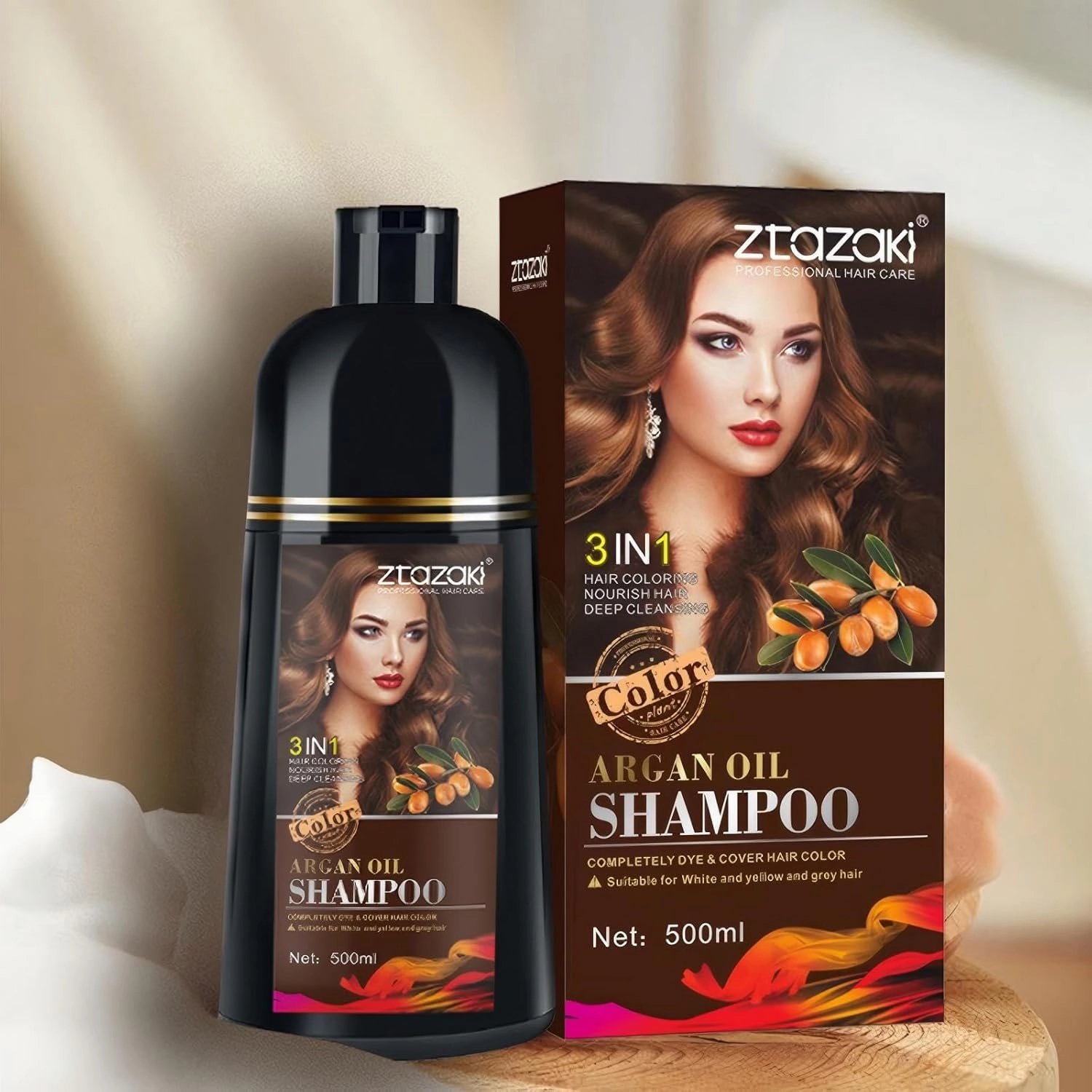 Dark Brown Hair Dye Shampoo 3-In-1, Instant Gray Hair Coverage in Minutes-Long Lasting Argan Oil Herbal Hair Color Shampoo champu con tinte para canas 500ml