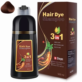 Dark Brown Hair Dye Shampoo 3 in 1, Instant Hair Color Shampoo for Women Men, Herbal Ingredients Coloring in Minutes 500ML