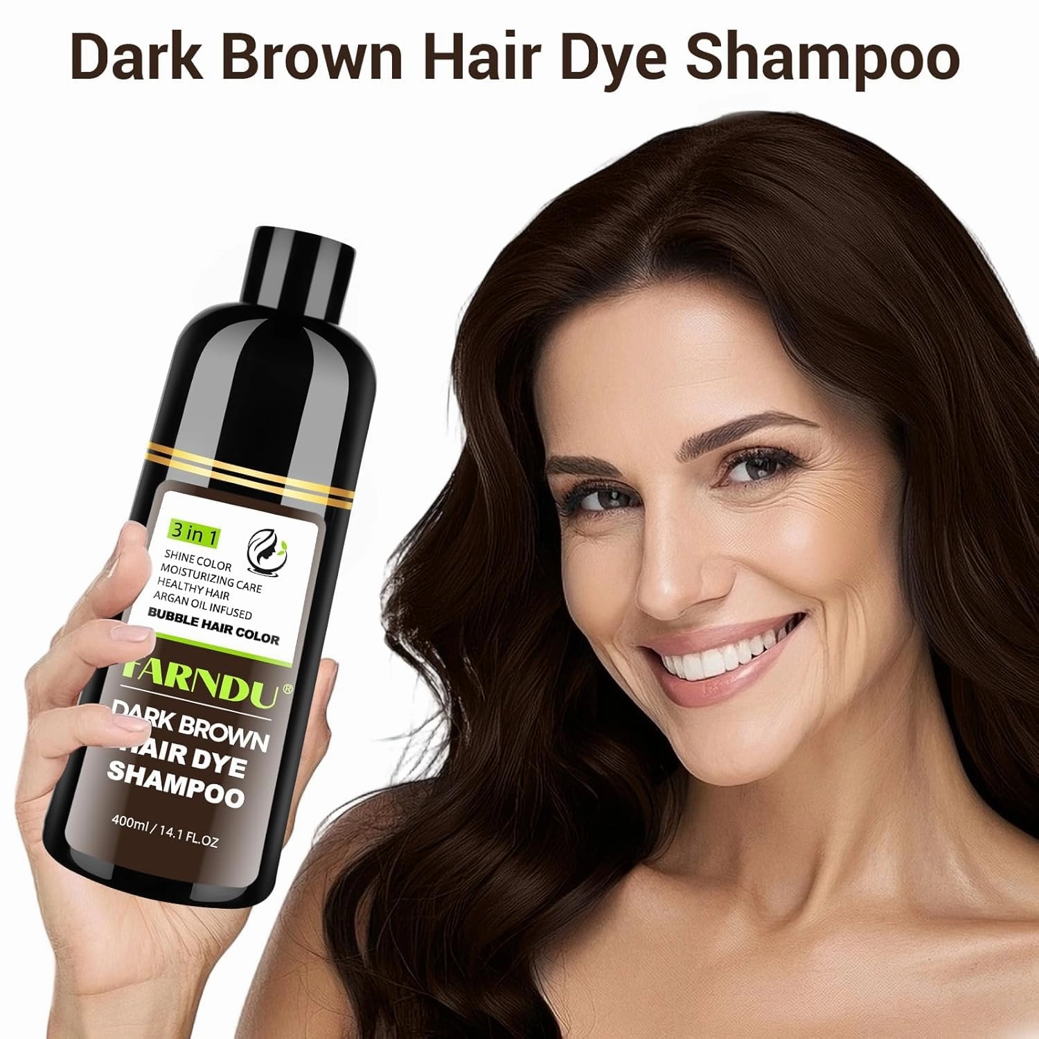 Dark Brown Hair Dye Shampoo for Women Men, Gray Hair Coverage within 15 Mins, Argan Oil Natural 3 in 1 Hair Color Shampoo