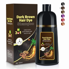 Dark Brown Natural Hair Dye Shampoo 3 in 1, 16.9 Fl Oz/500 ML, Semi-Permanent Gray Hair Coverage, Unisex, Natural Ingredients,
