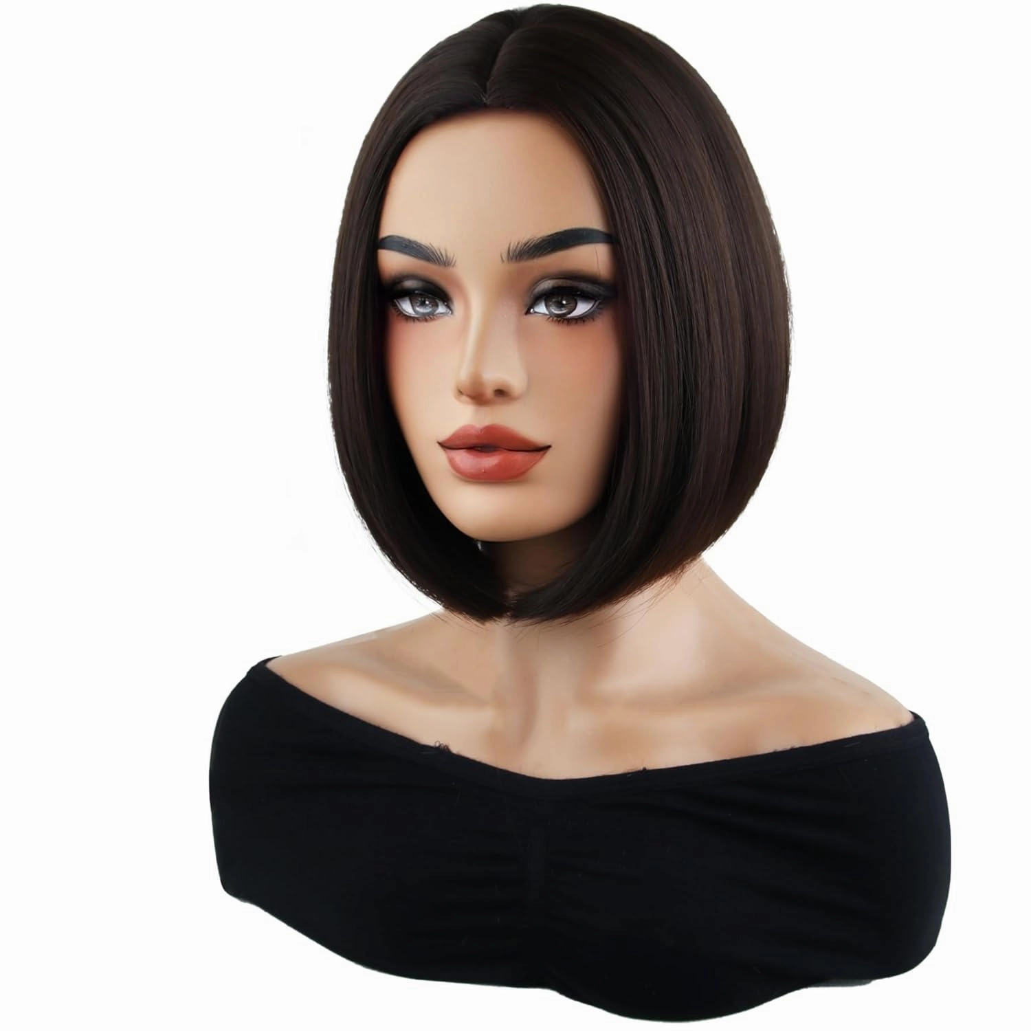 Dark Brown Wig Short Bob Wigs Short Straight Brown Wig for Women Girls Middle Part Heat Resistant Synthetic Wigs for Daily Use Cosplay Wig With Wig Cap