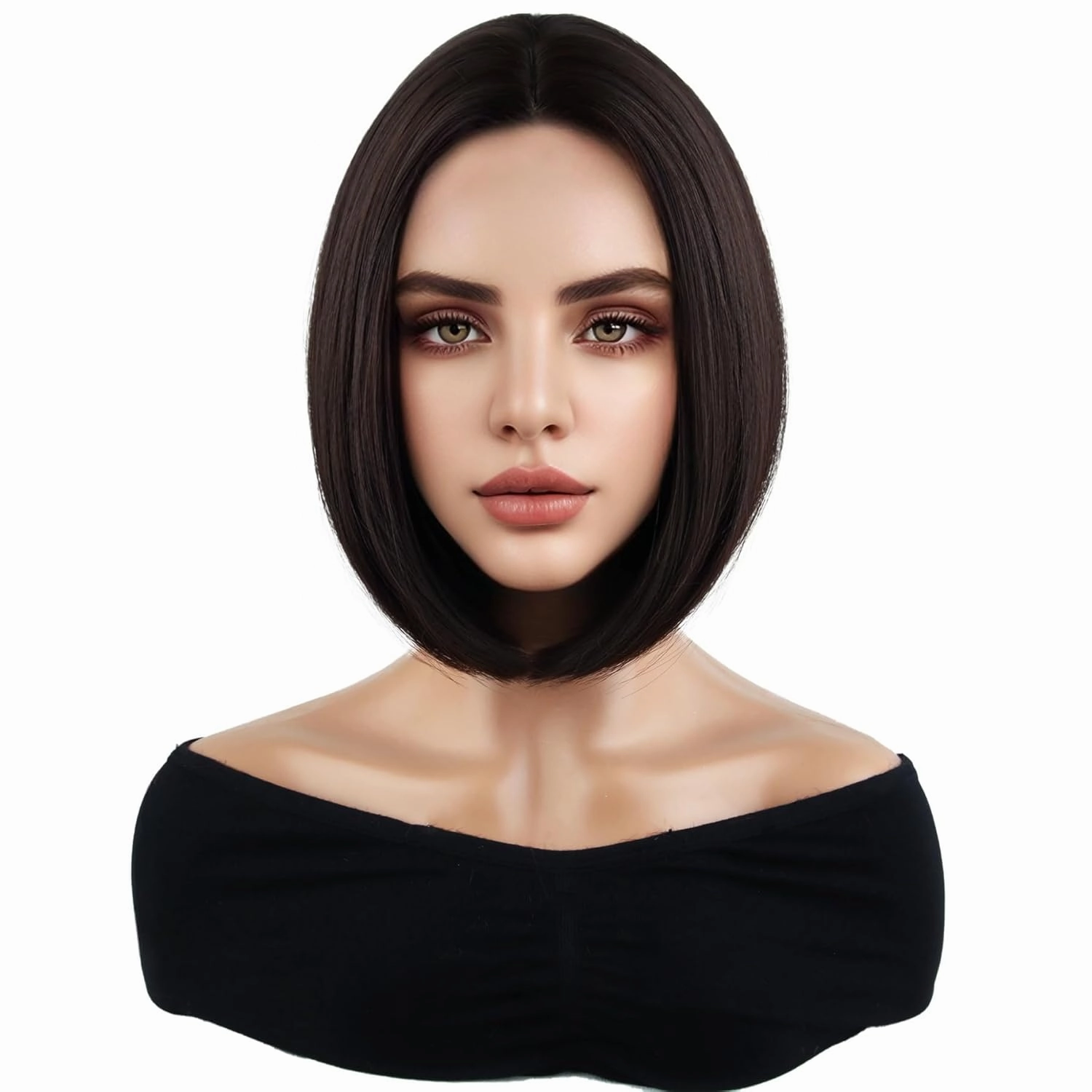 Dark Brown Wig Short Bob Wigs Short Straight Brown Wig for Women Girls Middle Part Heat Resistant Synthetic Wigs for Daily Use Cosplay Wig With Wig Cap