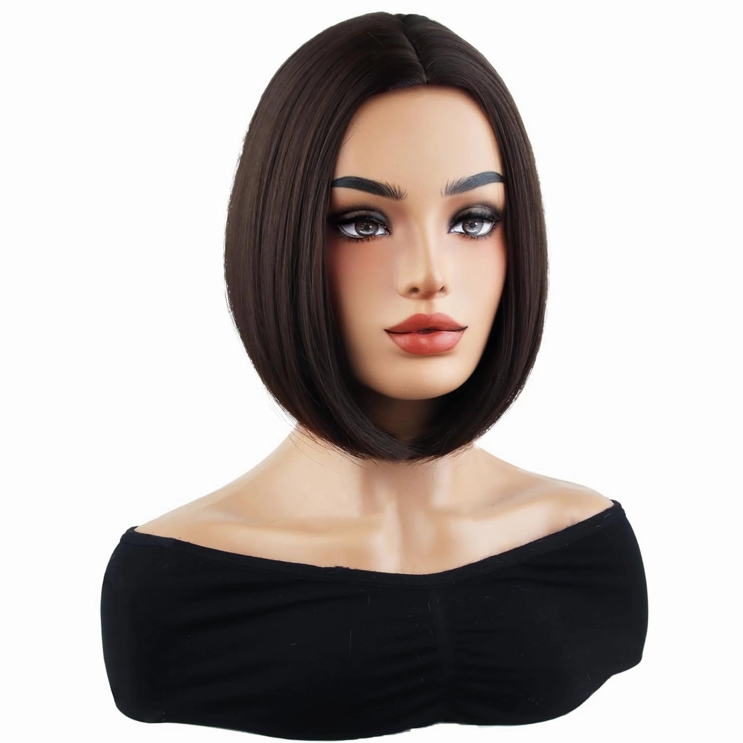 Dark Brown Wig Short Bob Wigs Short Straight Brown Wig for Women Girls Middle Part Heat Resistant Synthetic Wigs for Daily Use Cosplay Wig With Wig Cap