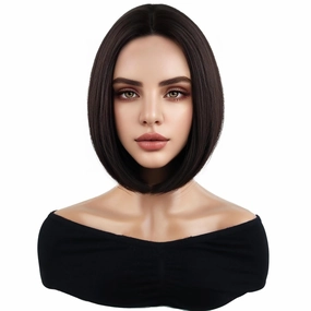 Dark Brown Wig Short Bob Wigs Short Straight Brown Wig for Women Girls Middle Part Heat Resistant Synthetic Wigs for Daily Use Cosplay Wig With Wig Cap