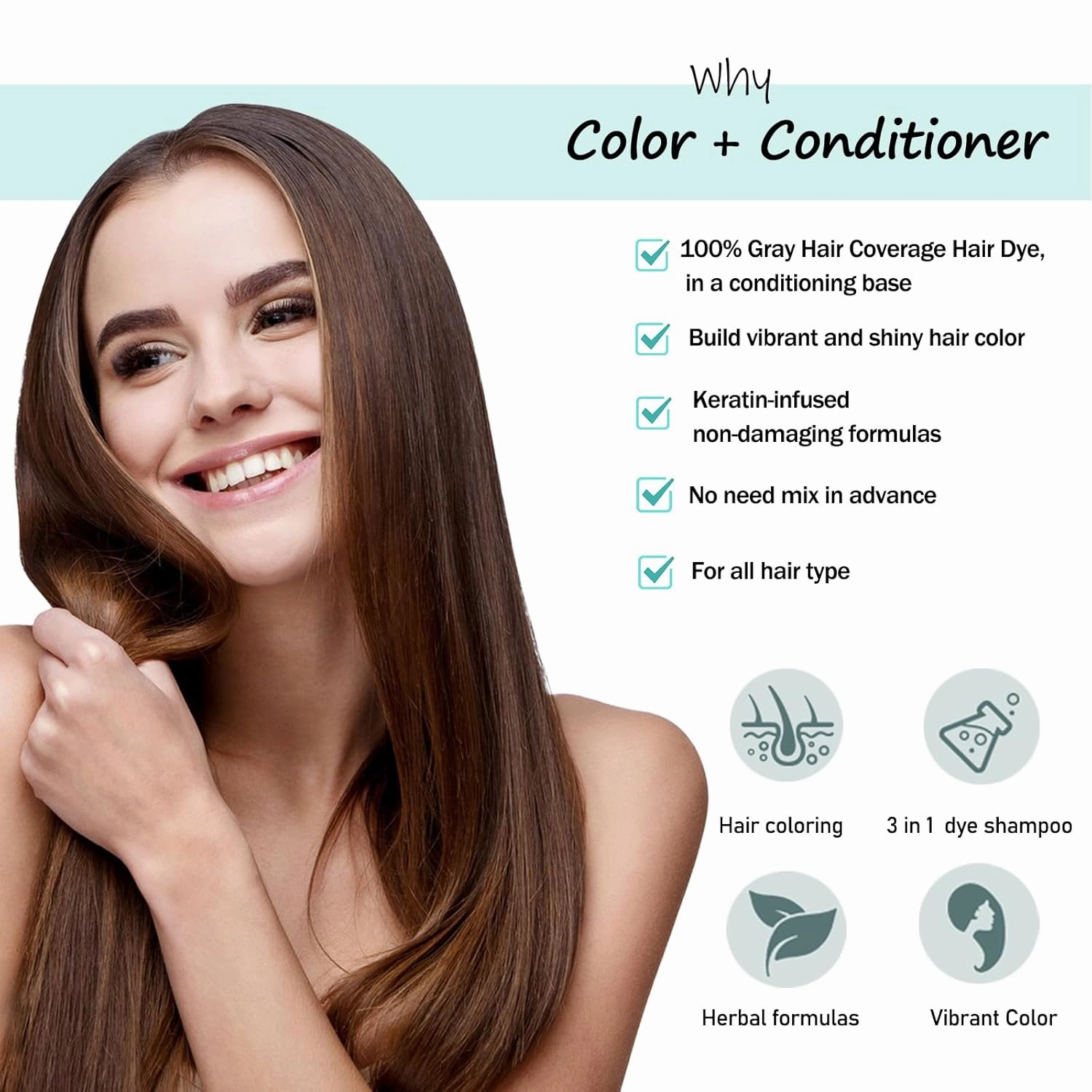 Dark Coffee Hair Color Shampoo for Gray Coverage - Instant Hair Dye for Women and Men, Long-Lasting Brown Tint, Works in Minutes, 16.90 Fl Oz
