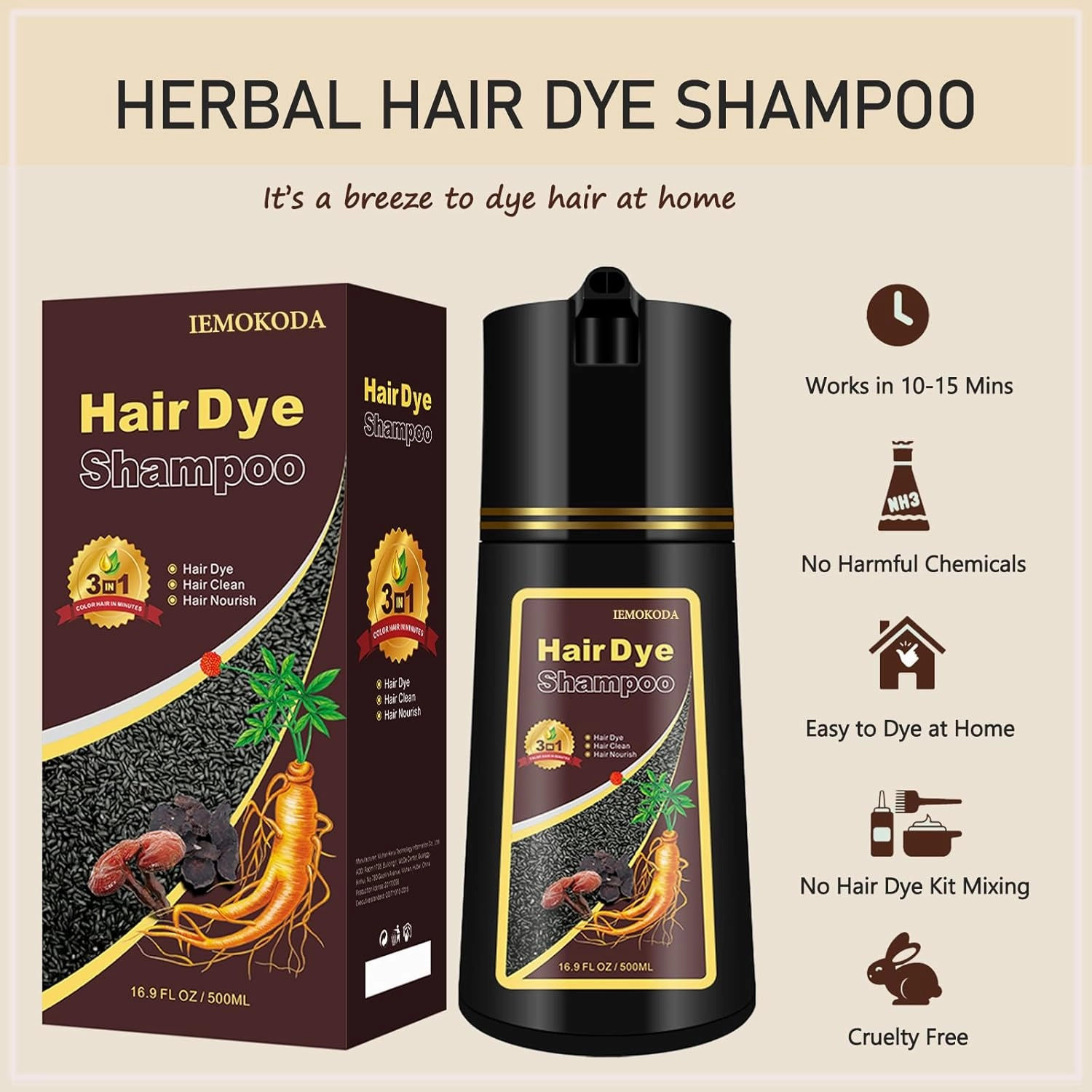 Dark Coffee Hair Dye Shampoo for Gray Hair,Works in Minutes, Long Lasting Instant Brown Hair Color Shampoo for Women and Men