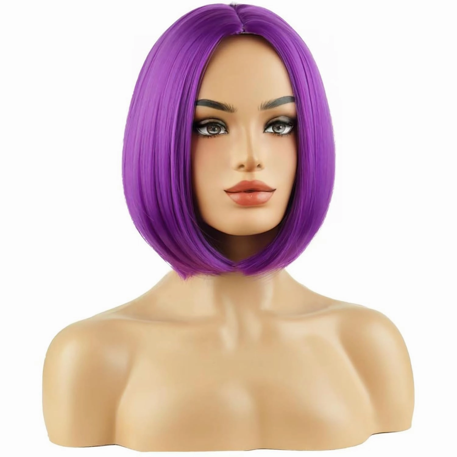 Dark Purple Wigs for Women Short Straight Purple Wig for Girls Heat Resistant Synthetic Middle Part Wigs for Daily Use Cosplay Wig
