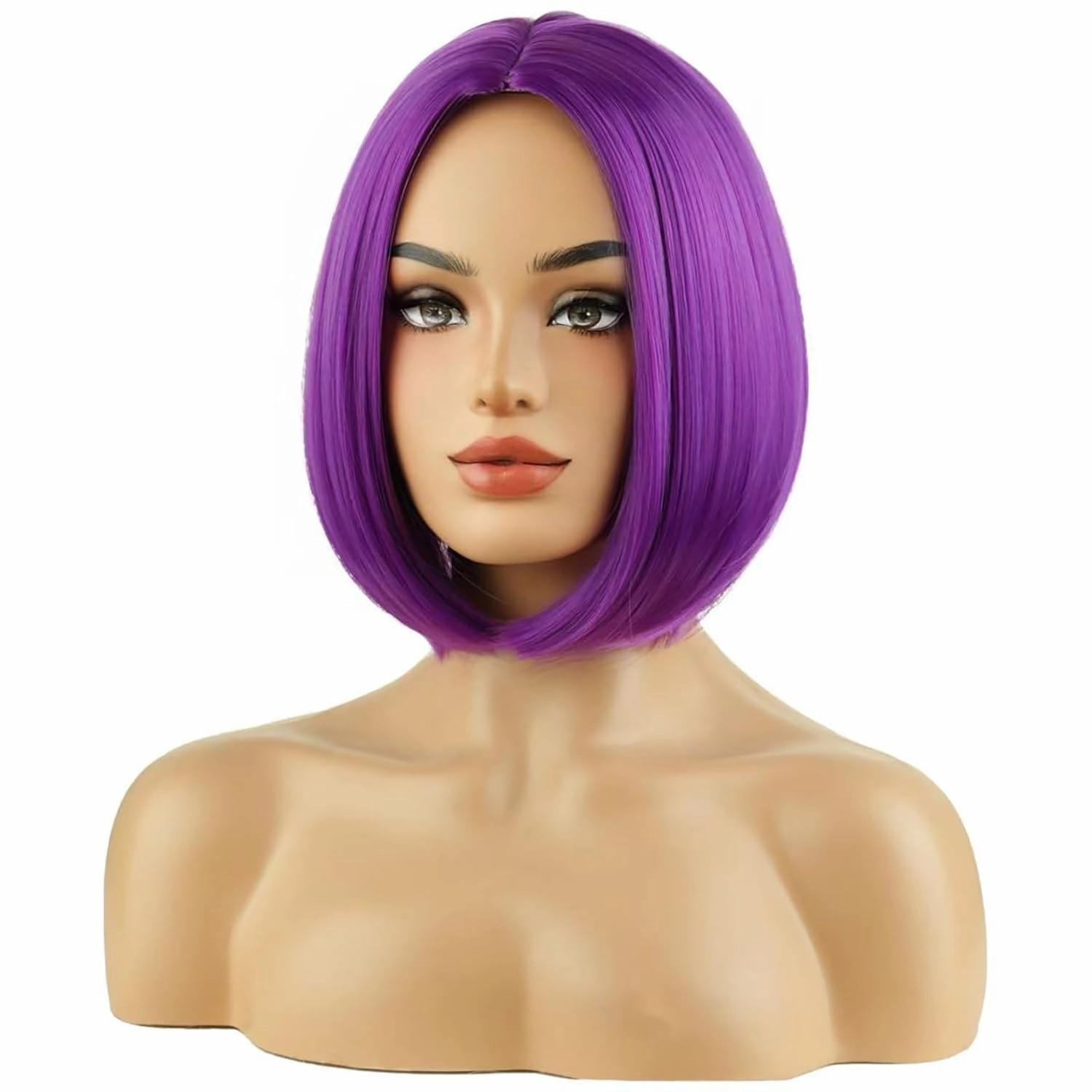 Dark Purple Wigs for Women Short Straight Purple Wig for Girls Heat Resistant Synthetic Middle Part Wigs for Daily Use Cosplay Wig