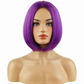Dark Purple Wigs for Women Short Straight Purple Wig for Girls Heat Resistant Synthetic Middle Part Wigs for Daily Use Cosplay Wig