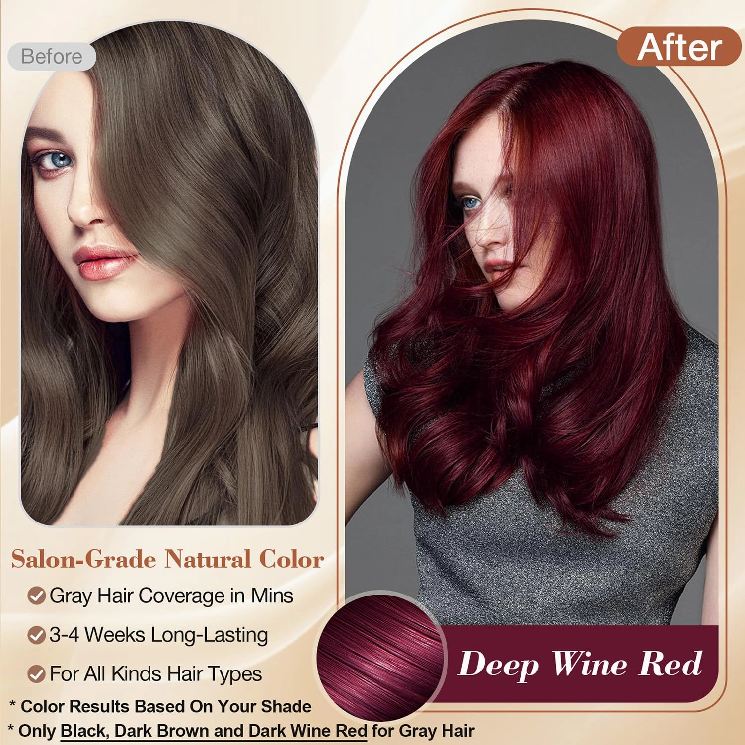 Dark Wine Red Hair Dye Shampoo 3 in 1 for Gray Coverage, Instant Hair Color Shampoo With Herbal Ingredients-Gentle & Long-lasting, Seimi Permanent Champu Para Canas Mujer, Gift for Men Women 500ML