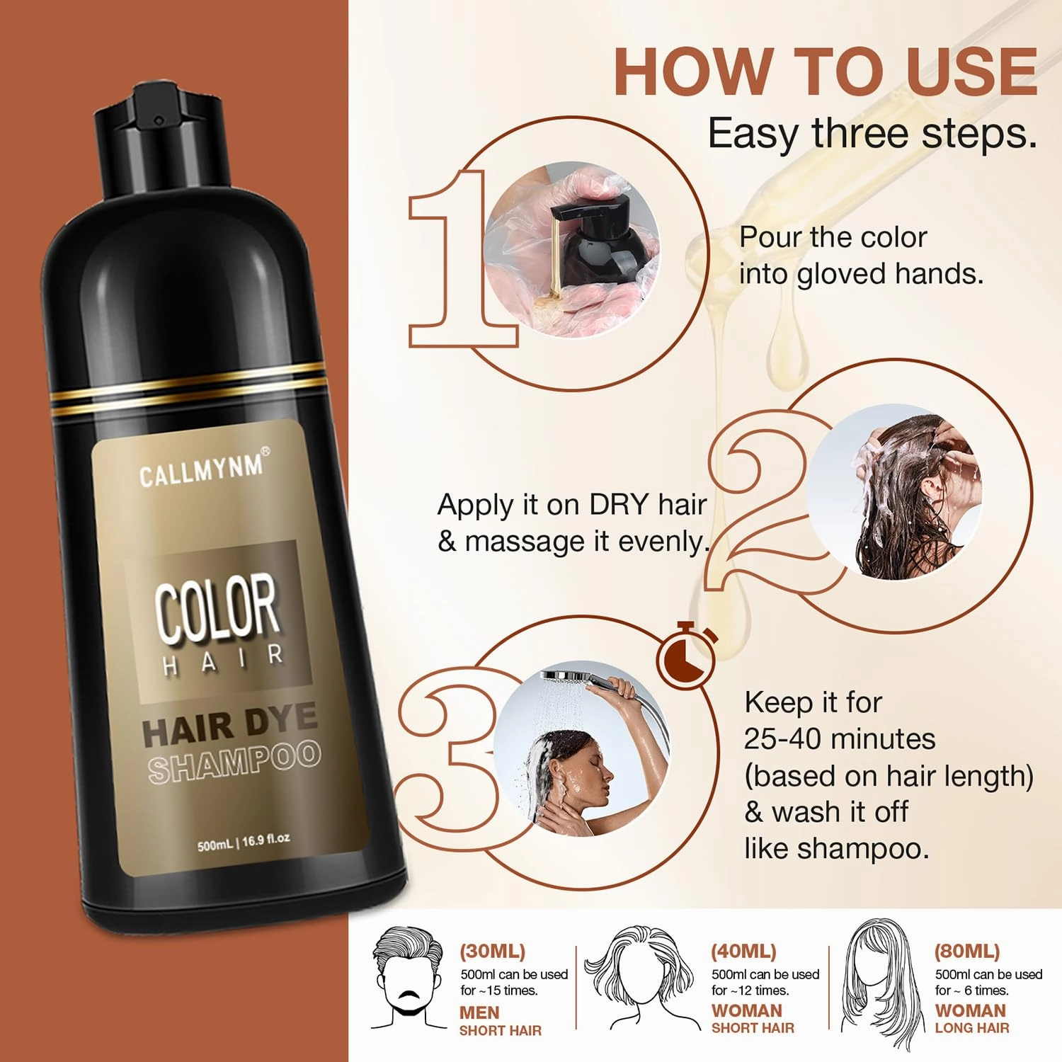 Dark Wine Red Hair Dye Shampoo 3 in 1 for Gray Coverage, Instant Hair Color Shampoo With Herbal Ingredients-Gentle & Long-lasting, Seimi Permanent Champu Para Canas Mujer, Gift for Men Women 500ML