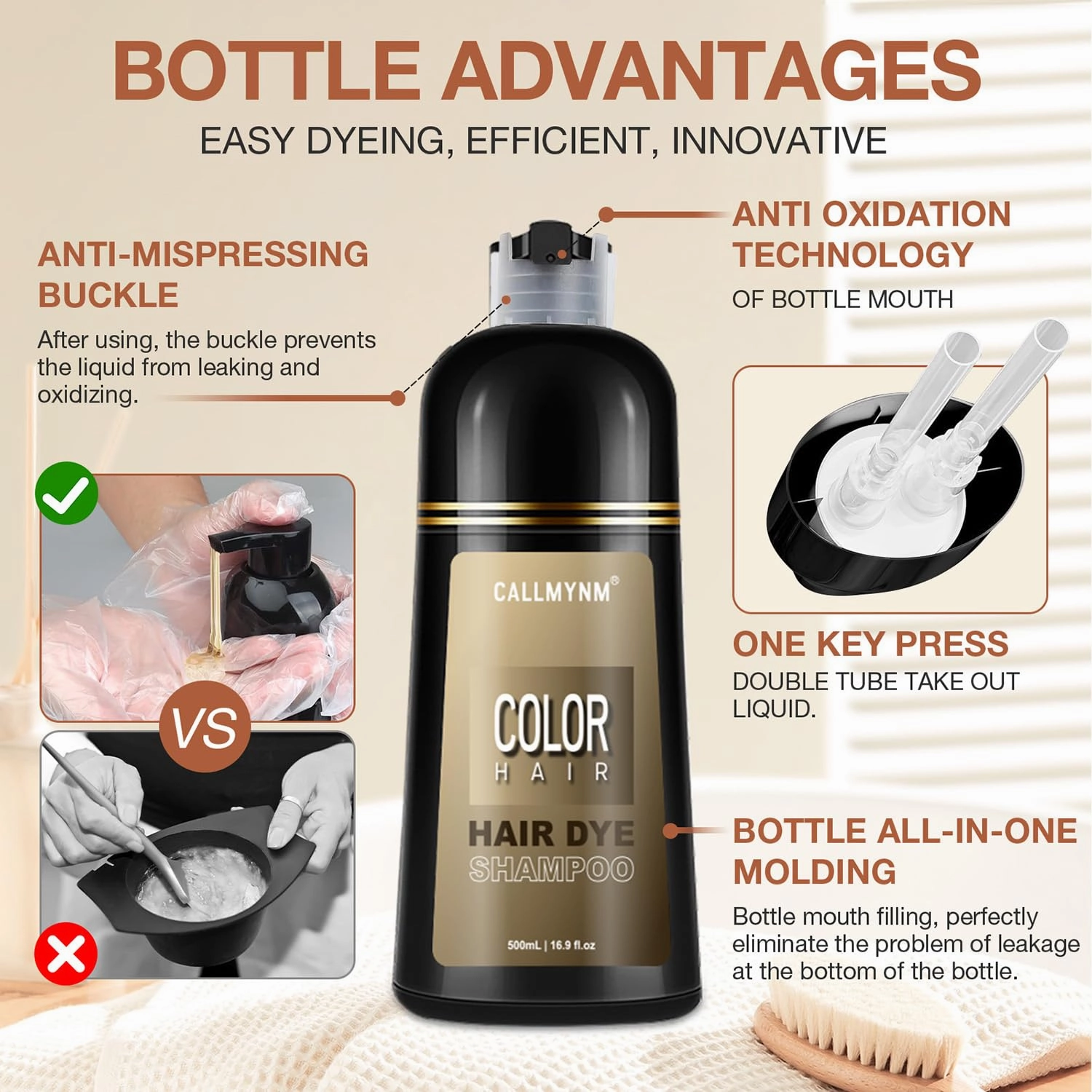 Dark Wine Red Hair Dye Shampoo 3 in 1 for Gray Coverage, Instant Hair Color Shampoo With Herbal Ingredients-Gentle & Long-lasting, Seimi Permanent Champu Para Canas Mujer, Gift for Men Women 500ML