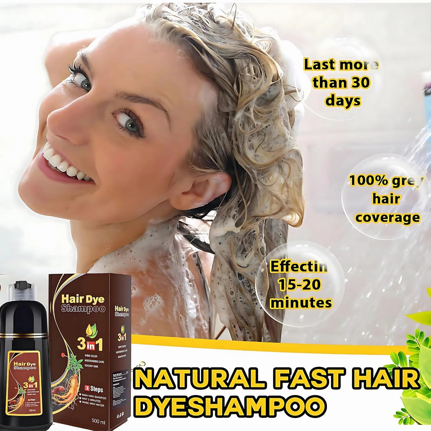 Dark Wine Red Hair Dye Shampoo 3-in-1 for Women and Men – 100% Gray Coverage, Semi-Permanent, Herbal Ingredients, Nourishes Hair Dye Champu Para Canas Mujer– 500ml (16.9 fl. oz.)
