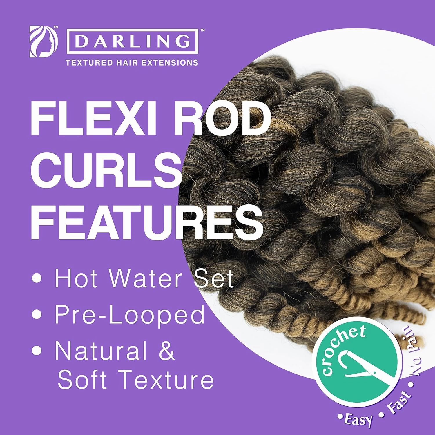 Darling Flexi Rod Curls 6X Crochet Hair Extensions, (3 packs of 2x per pack), Natural & Soft Texture, Fluffy Wand Curl, 14 Inch, #1/27