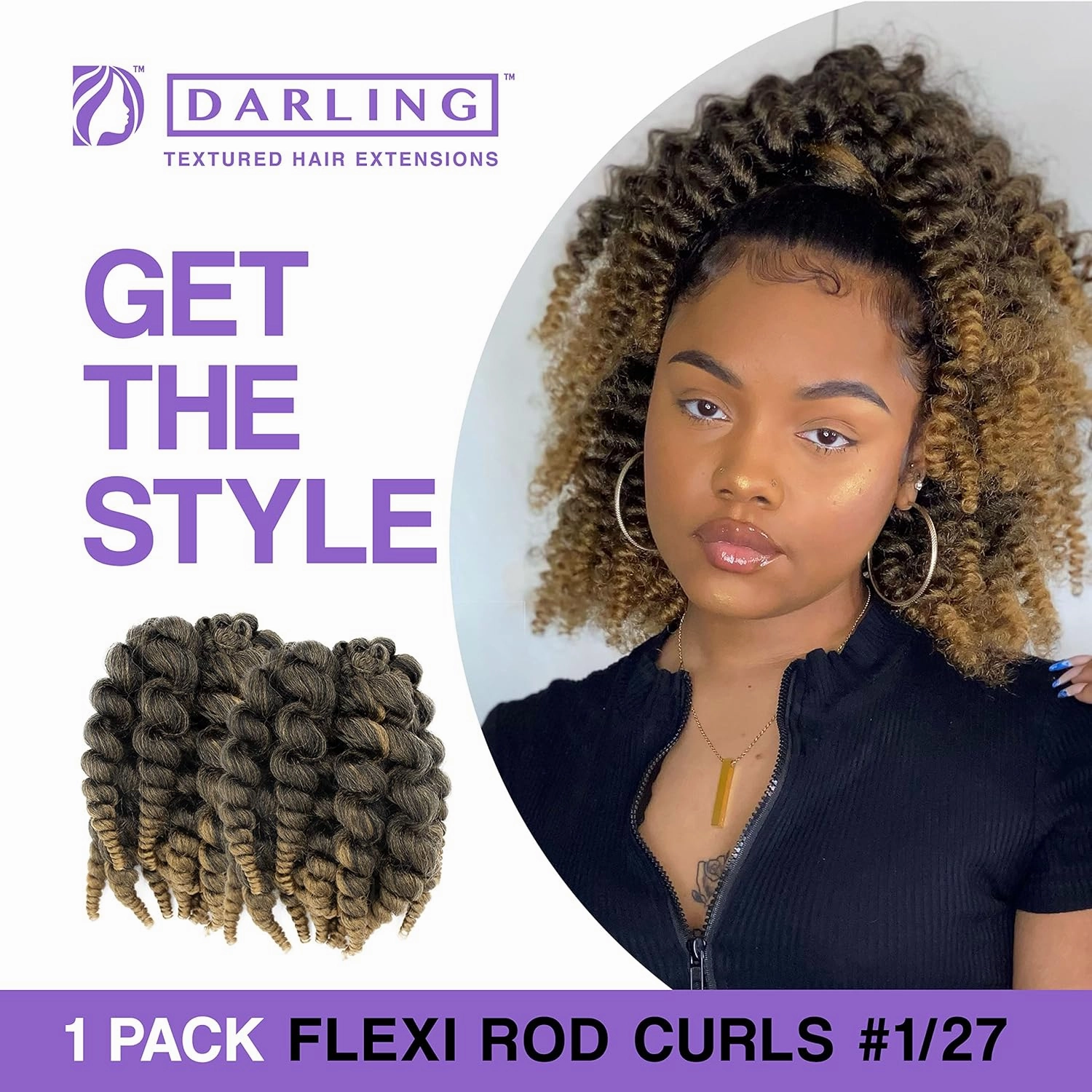 Darling Flexi Rod Curls 6X Crochet Hair Extensions, (3 packs of 2x per pack), Natural & Soft Texture, Fluffy Wand Curl, 14 Inch, #1/27