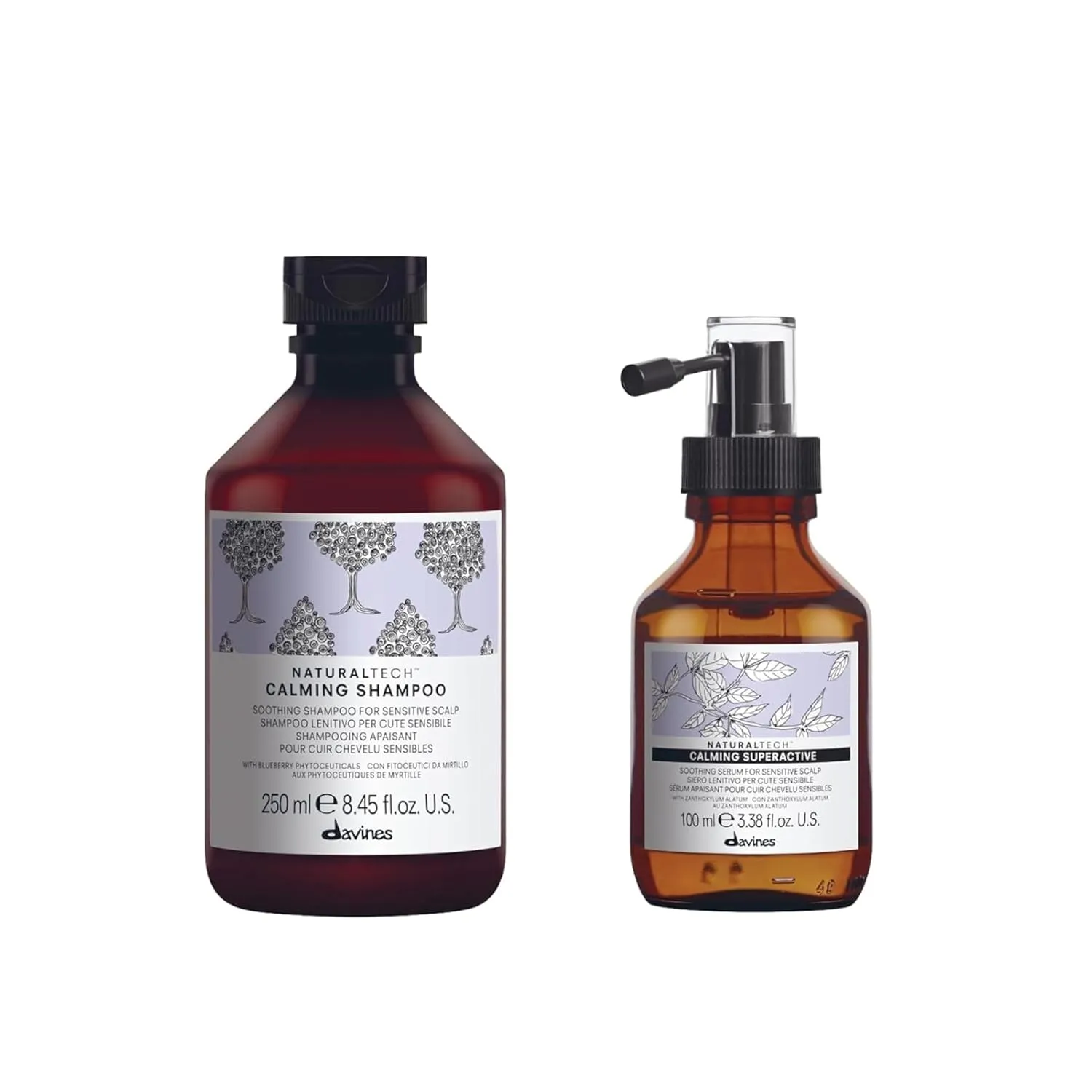Davines Naturaltech CALMING Shampoo & Superactive Serum, Gentle Cleansing While Relieving Itch In Sensitive Scalps, Irritation Relief