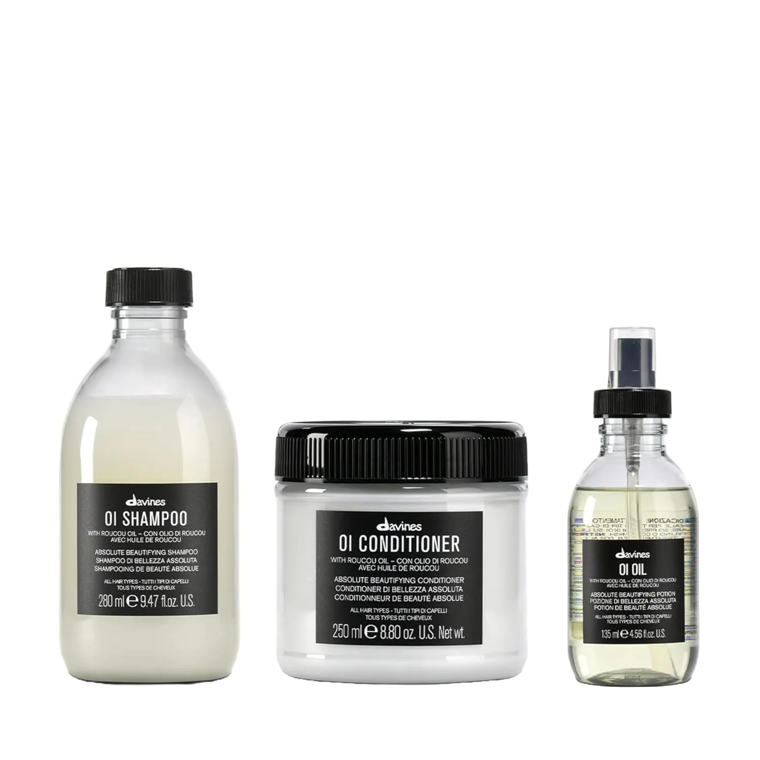 Davines OI Set with OI Nourishing Shampoo & OI Conditioner & OI Oil, for All Hair Types, Adds Silky-Smooth Shine & Volume, Softens And Restores Chemically Treated Hair