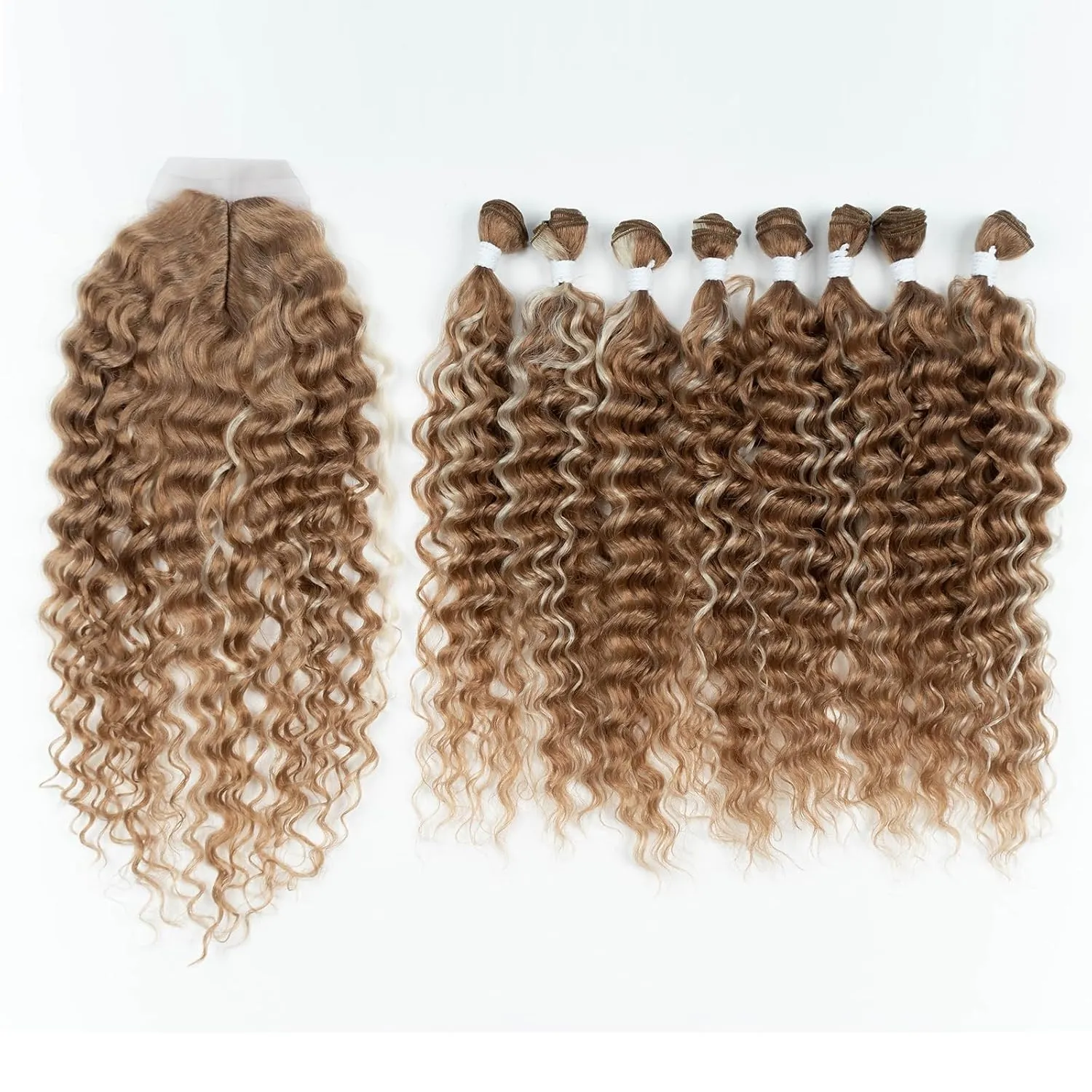 DÉBUT Synthetic Hair 8 Bundles with Simple Closure Water Wave High Temperature Fiber Wavy Hair Weave 9PCS 20 Inches Highlight Blonde 240G
