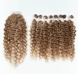DÉBUT Synthetic Hair 8 Bundles with Simple Closure Water Wave High Temperature Fiber Wavy Hair Weave 9PCS 20 Inches Highlight Blonde 240G