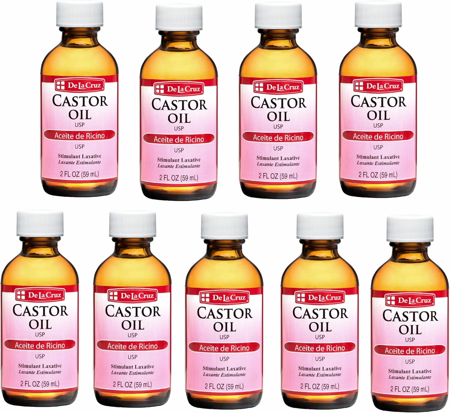 De La Cruz Castor Oil - 100% Pure Castor Oil for Hair, Skin, Eyelashes, and Eyebrows - USP Grade, 2 FL Oz (9 Bottles)