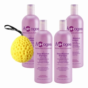 Deep Moisture Shampoo, 16 Fl Oz, Intensive Hydration, Shampoo For Dry Hair & Frizz, Protein Enriched For Stronger Hair Ph-Balanced Safe For Color-Treated Hair, With Bath Sponge, Pack Of 4