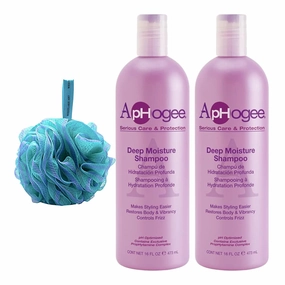 Deep Moisture Shampoo, 16 fl oz, Intensive Hydration, Shampoo for Dry Hair and Frizz, Protein Enriched for Stronger Hair, Safe for Color-Treated Hair, Bundled Bath Sponge(Pack of 2)