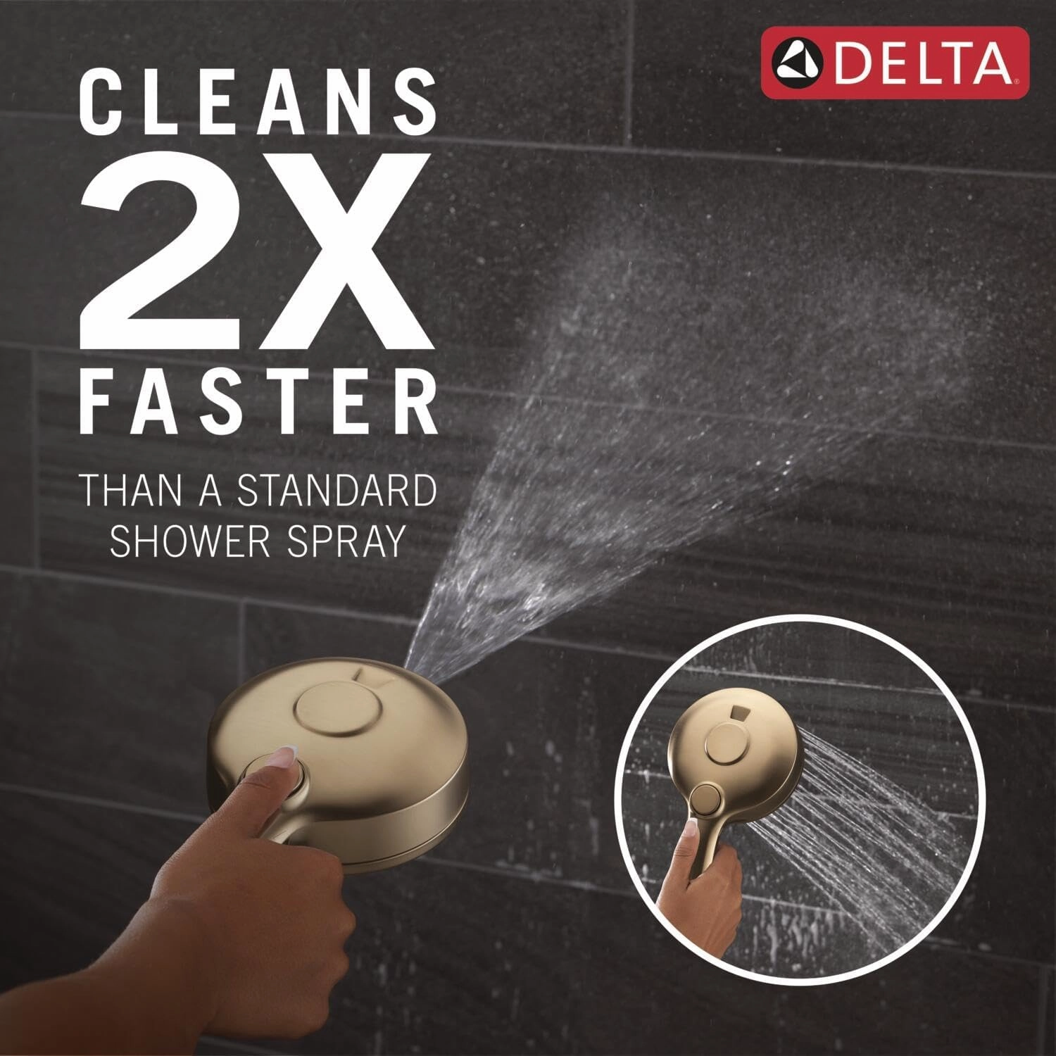Delta Faucet 5-Setting HydroRain 2-in-1 Dual Shower Head with ProClean Spray, Gold Round Shower Head with Hose, Hand Held Shower Head, Champagne Bronze 75419CZ