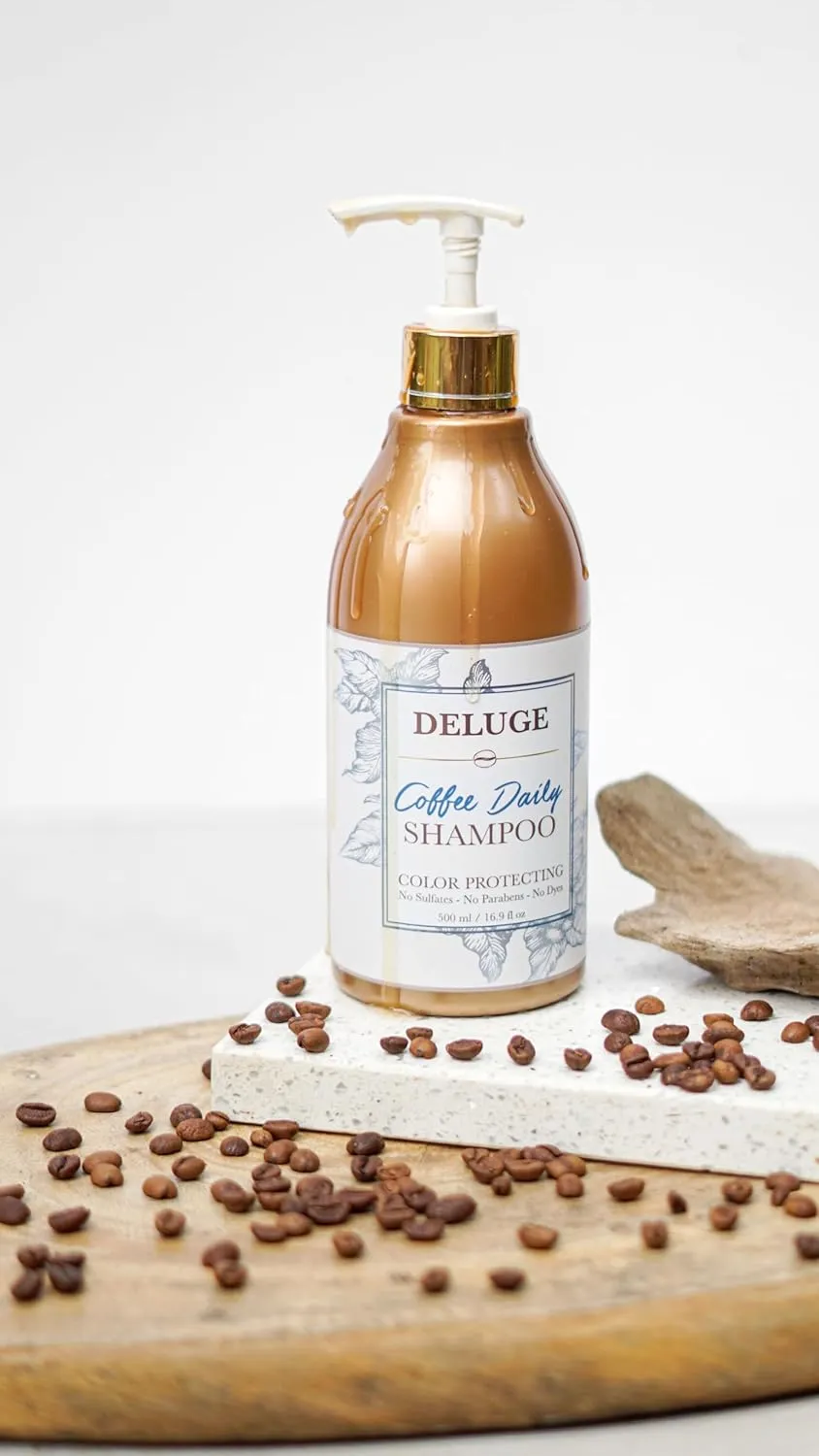 Deluge - Coffee Daily Shampoo and Conditioner -Gentle and Natural, SULFATE, Salt and PARABEN Free. NO Dyes. Made with Coffee Fruit, ARGAN Oil, Quinoa. Fresh-Clean Scent of Berries. 16 OZ Each/Set.