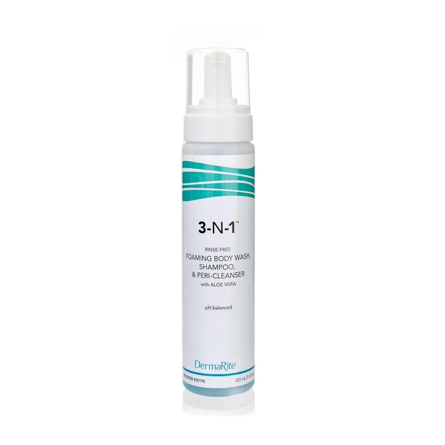 DermaRite's 3-N-1 Cleansing Foam - Rinse-Free Foaming Body Wash, Shampoo & Peri-Cleanser - with Aloe Vera, pH Balanced - Pump Bottle, 7.5 oz, 2 Count