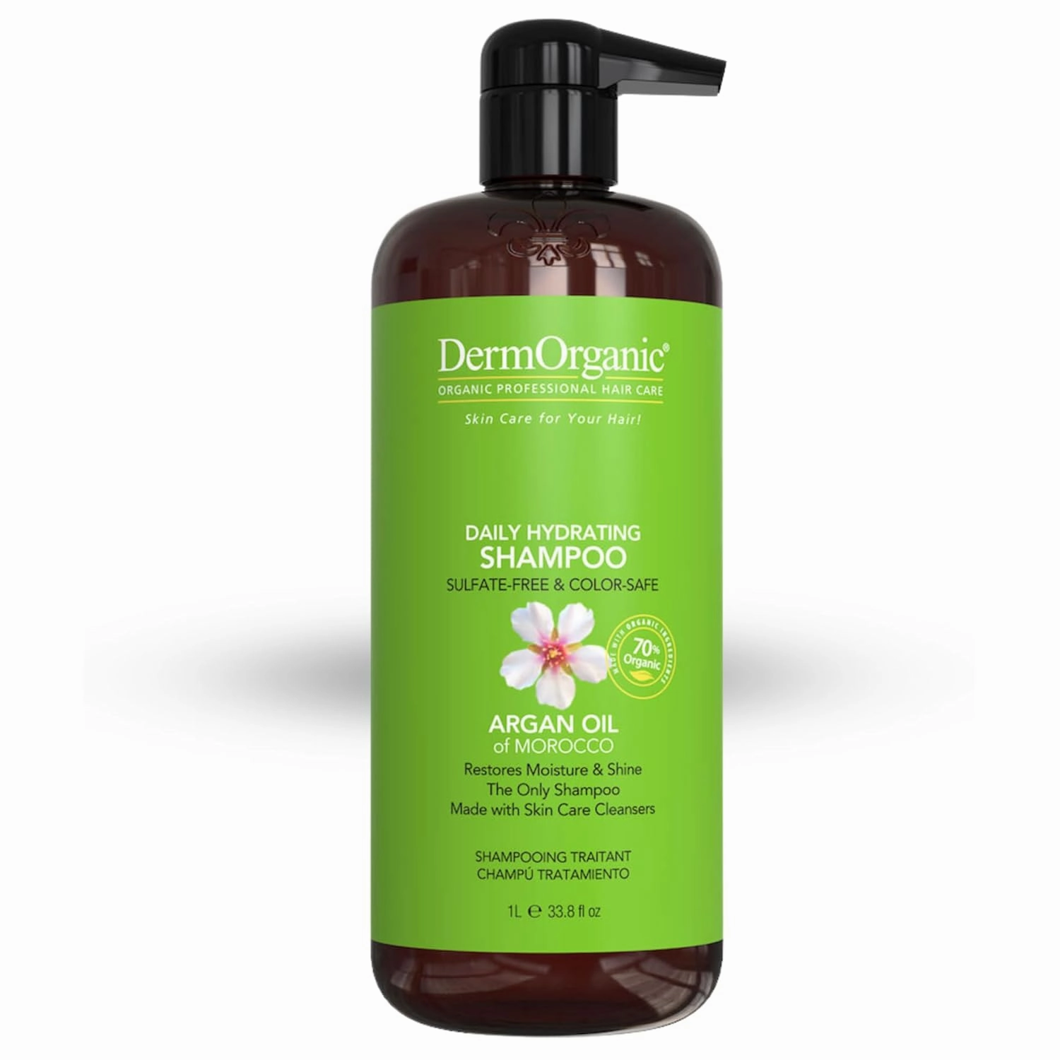 DermOrganic Argan Oil Daily Hydrating Shampoo – Sulfate-Free & Color Safe, 33.8 oz