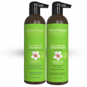 DermOrganic Argan Oil Daily Hydrating Shampoo plus Conditioner – Sulfate-Free & Color Safe, 16.9 oz